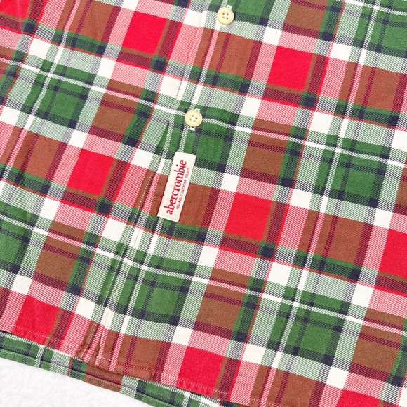Vintage Abercrombie Shirt Medium Red Green Plaid Short Sleeve Holiday Christmas - Picture 5 of 9
